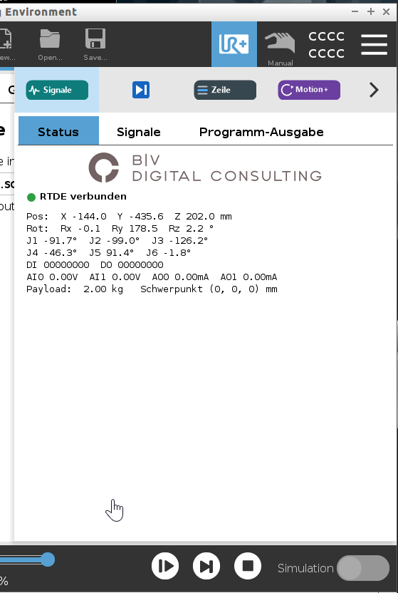 Show current Signals – URCap Screenshot 2 für PolyScope 5