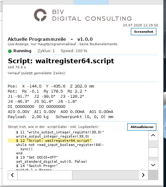 Show Current Line – URCap Screenshot 3 für PolyScope 5