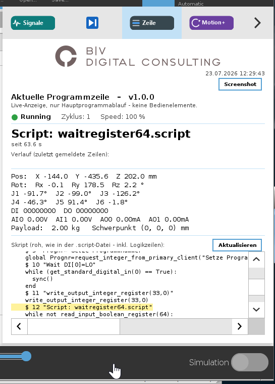 Show Current Line – URCap Screenshot 2 für PolyScope 5