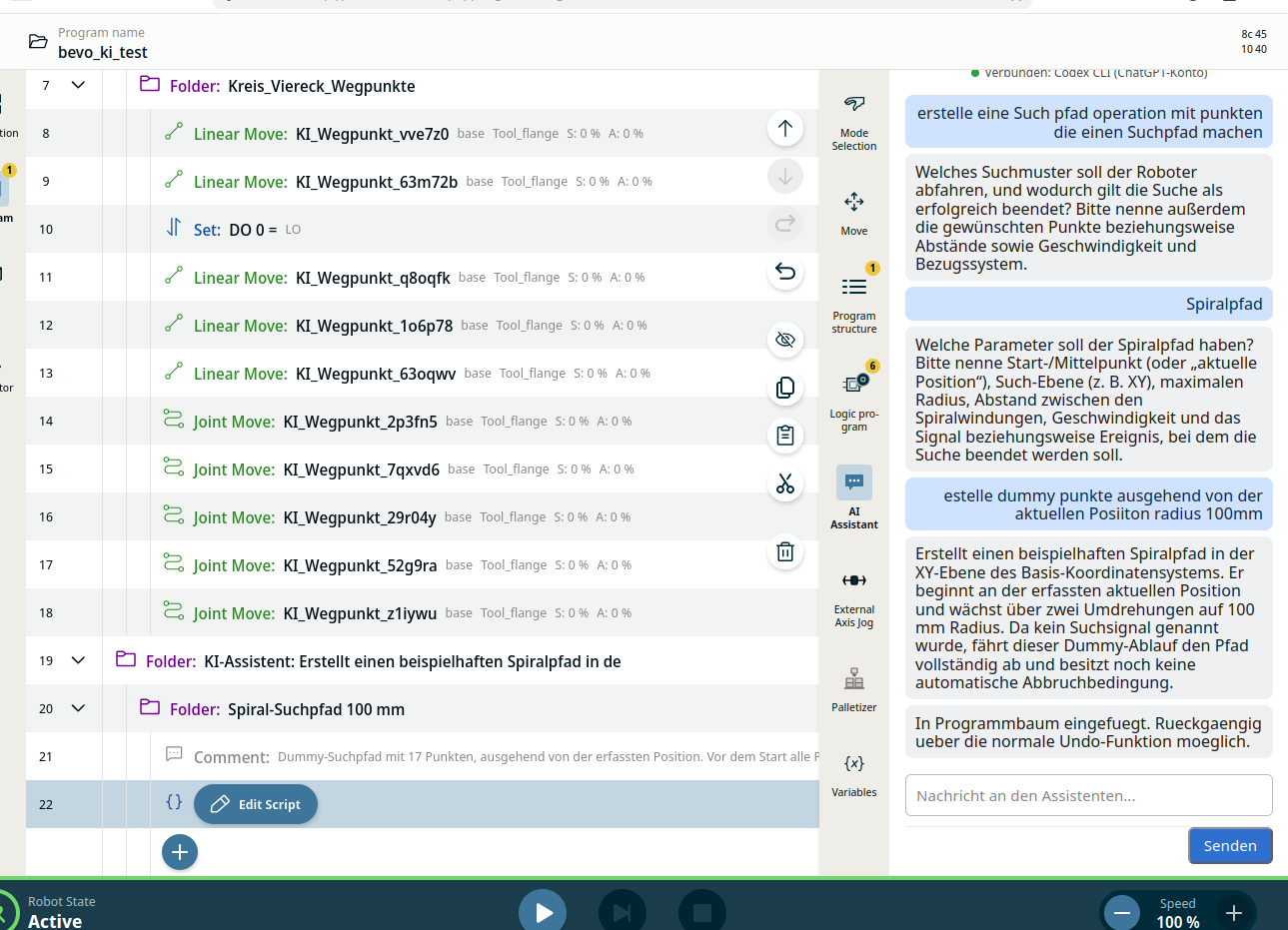 AI Programming Assistant – URCap Screenshot 2 für PolyScope X