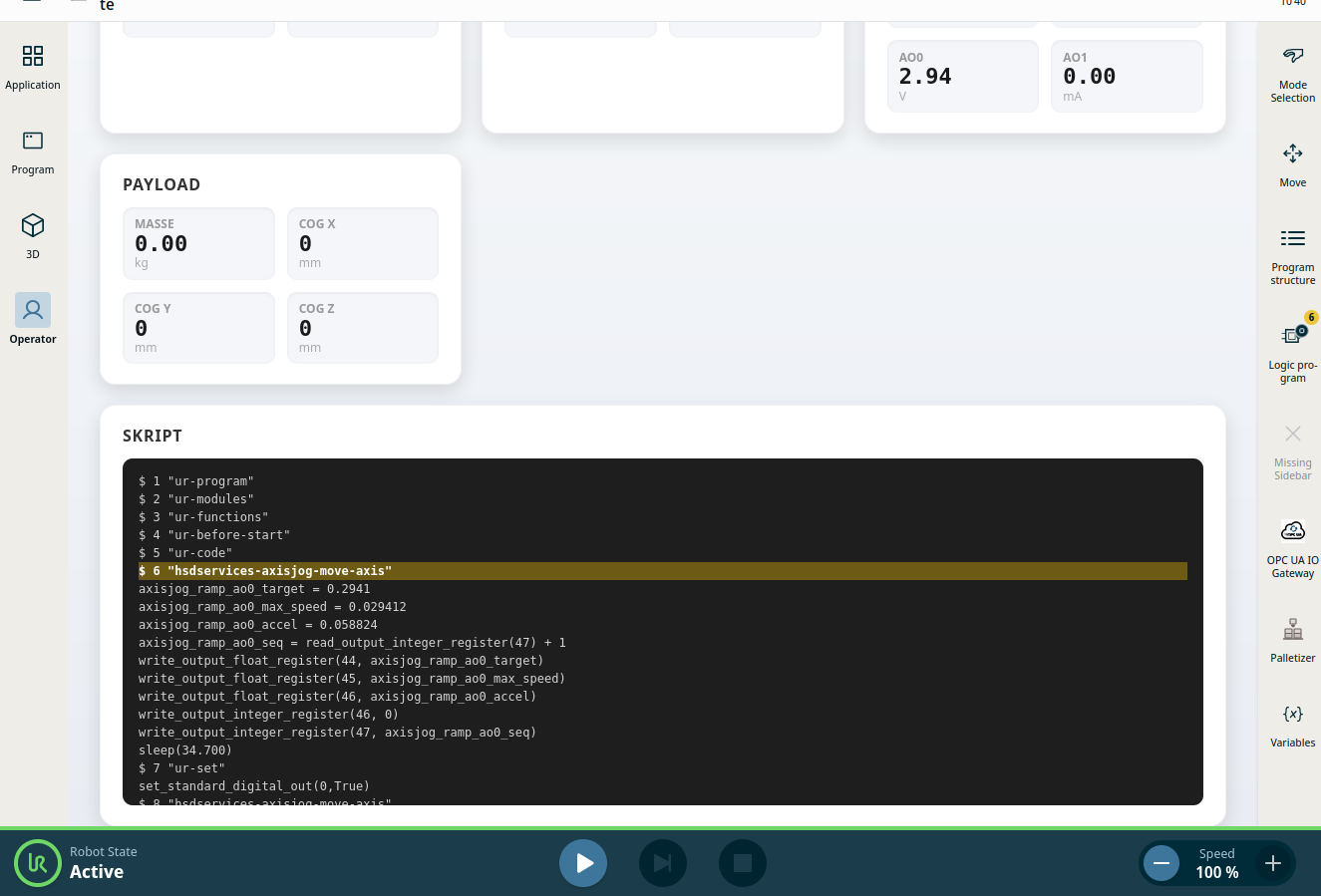 Current Program Line Indicator – URCap Screenshot 2 für PolyScope X