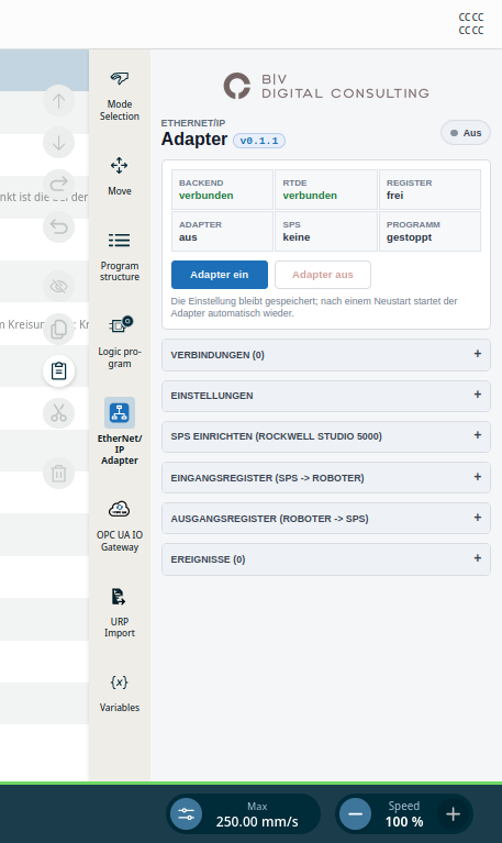 EtherNet/IP Interface – URCap Screenshot 2 für PolyScope X
