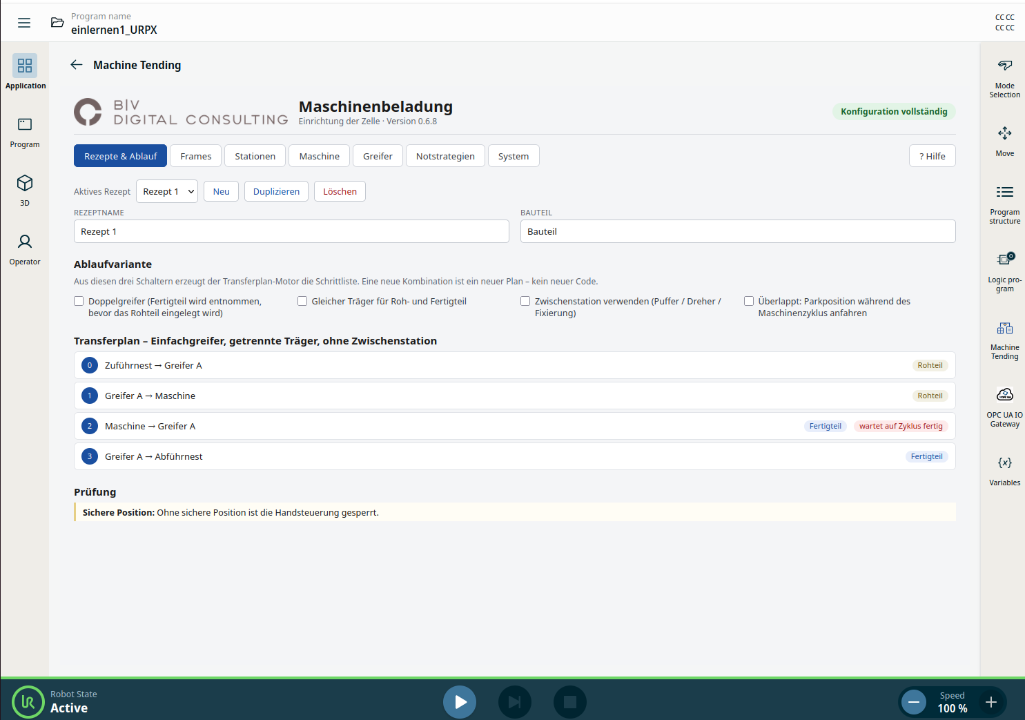 Machine Tending Assistant – URCap Screenshot 3 für PolyScope X