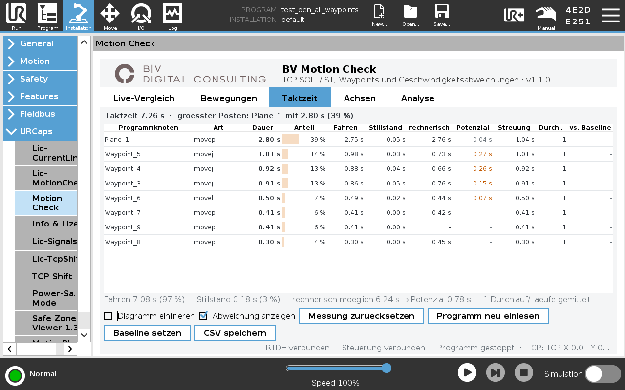 Motion Check – URCap Screenshot 3 für PolyScope 5