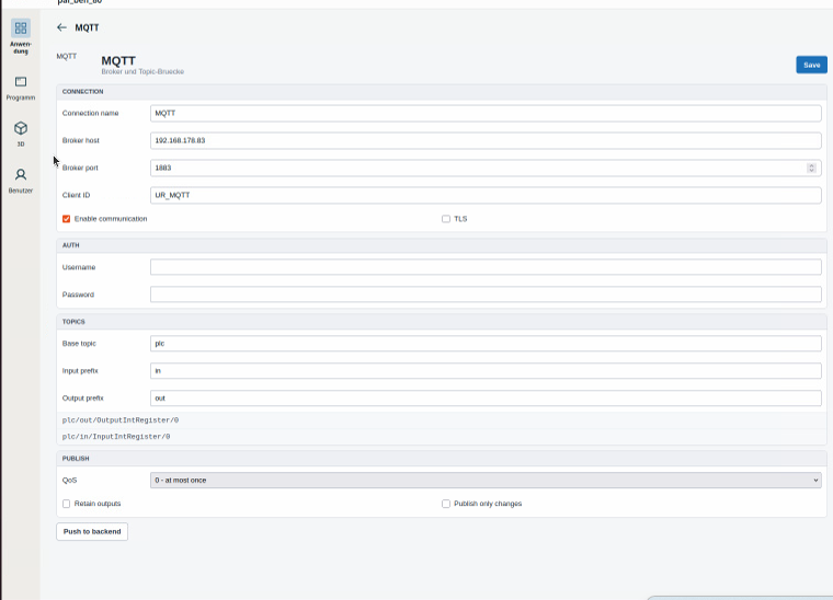 MQTT IO Gateway – URCap Screenshot 2 für PolyScope X