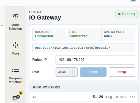 OPC UA IO Gateway – URCap Screenshot 3 für PolyScope X