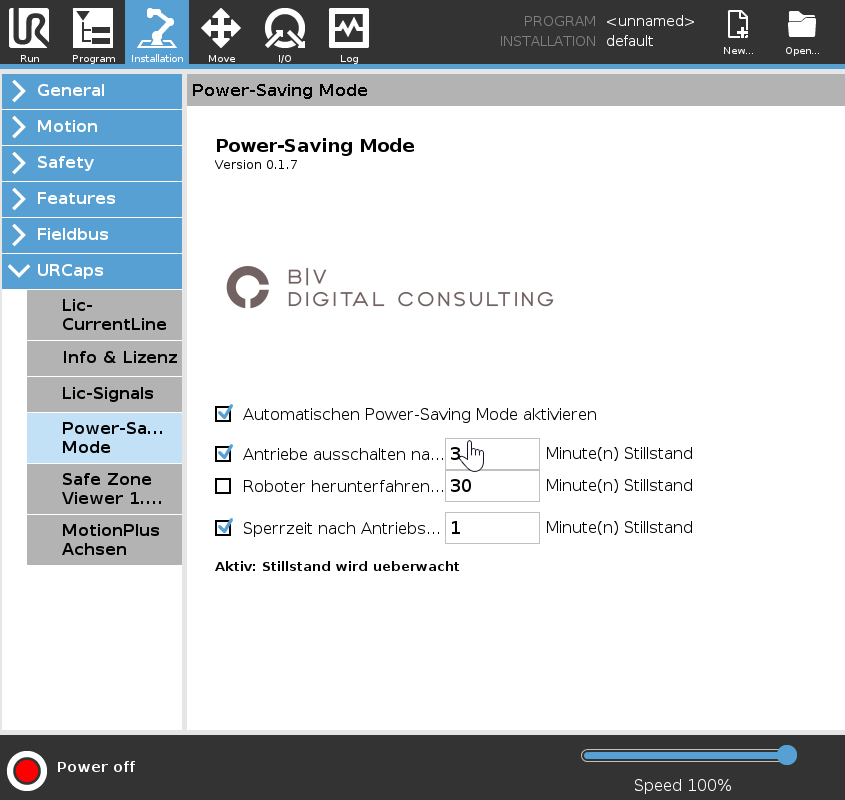 Power-Saving Mode – URCap für Universal Robots PolyScope 5