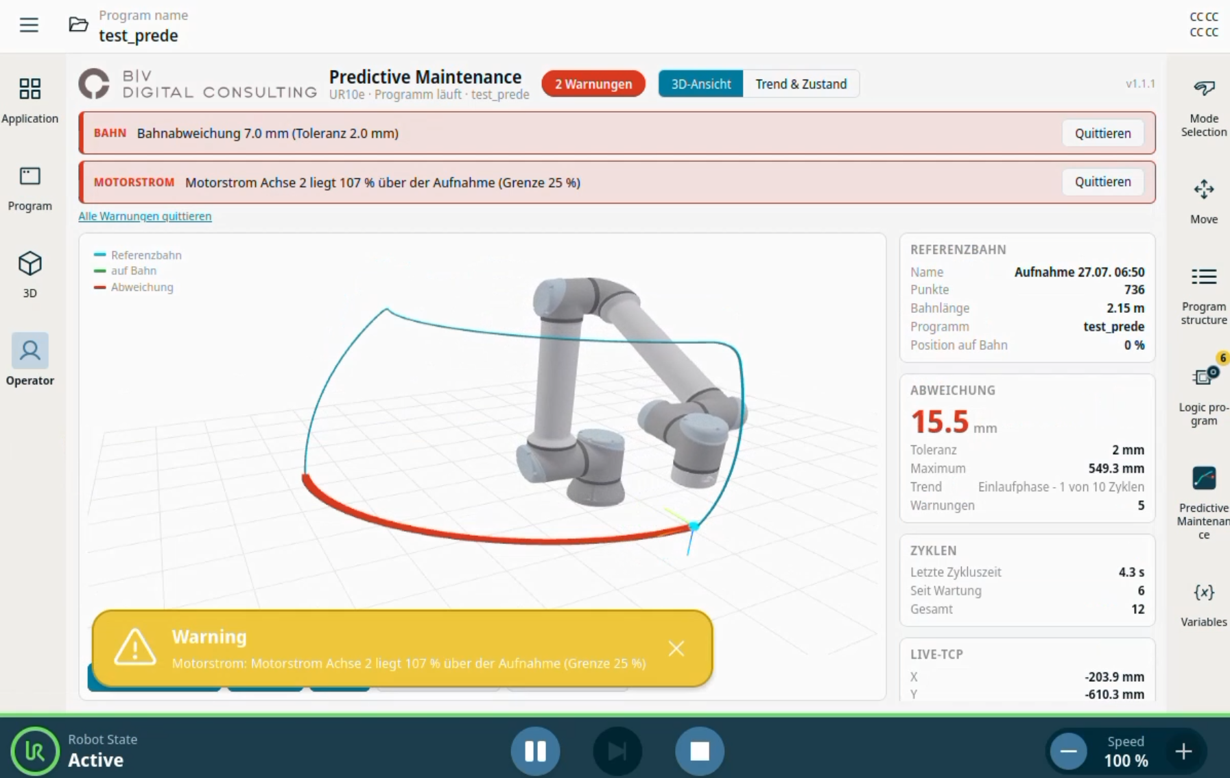 Predictive Maintenance – URCap für Universal Robots PolyScope X