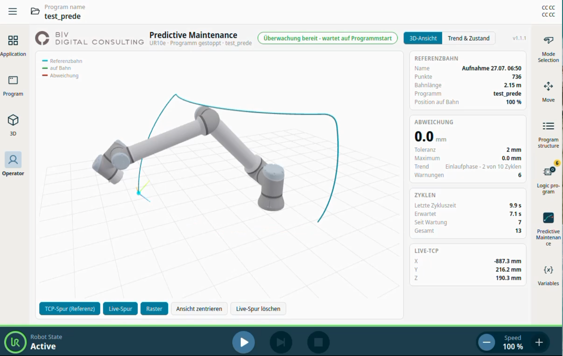 Predictive Maintenance – URCap Screenshot 2 für PolyScope X