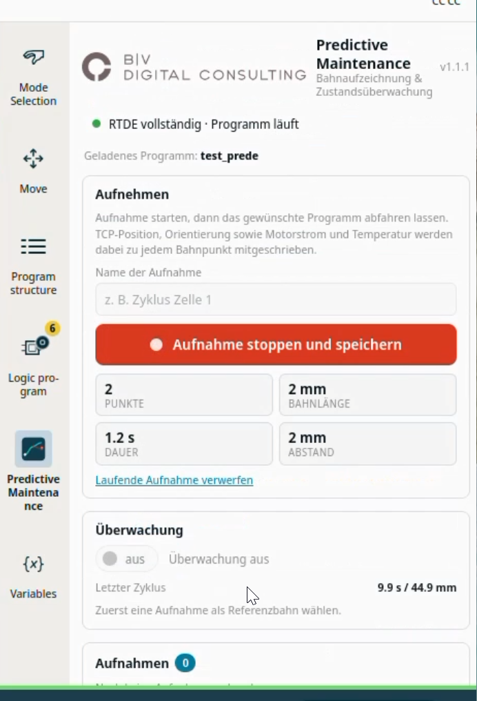 Predictive Maintenance – URCap Screenshot 3 für PolyScope X
