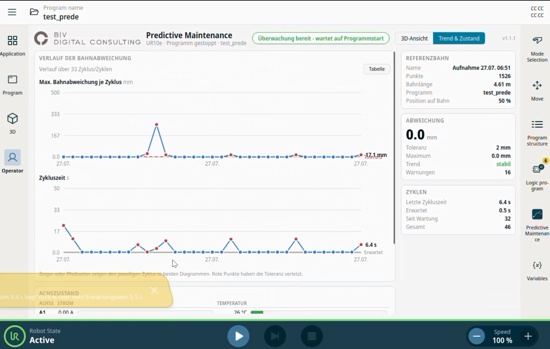 Predictive Maintenance – URCap Screenshot 5 für PolyScope X