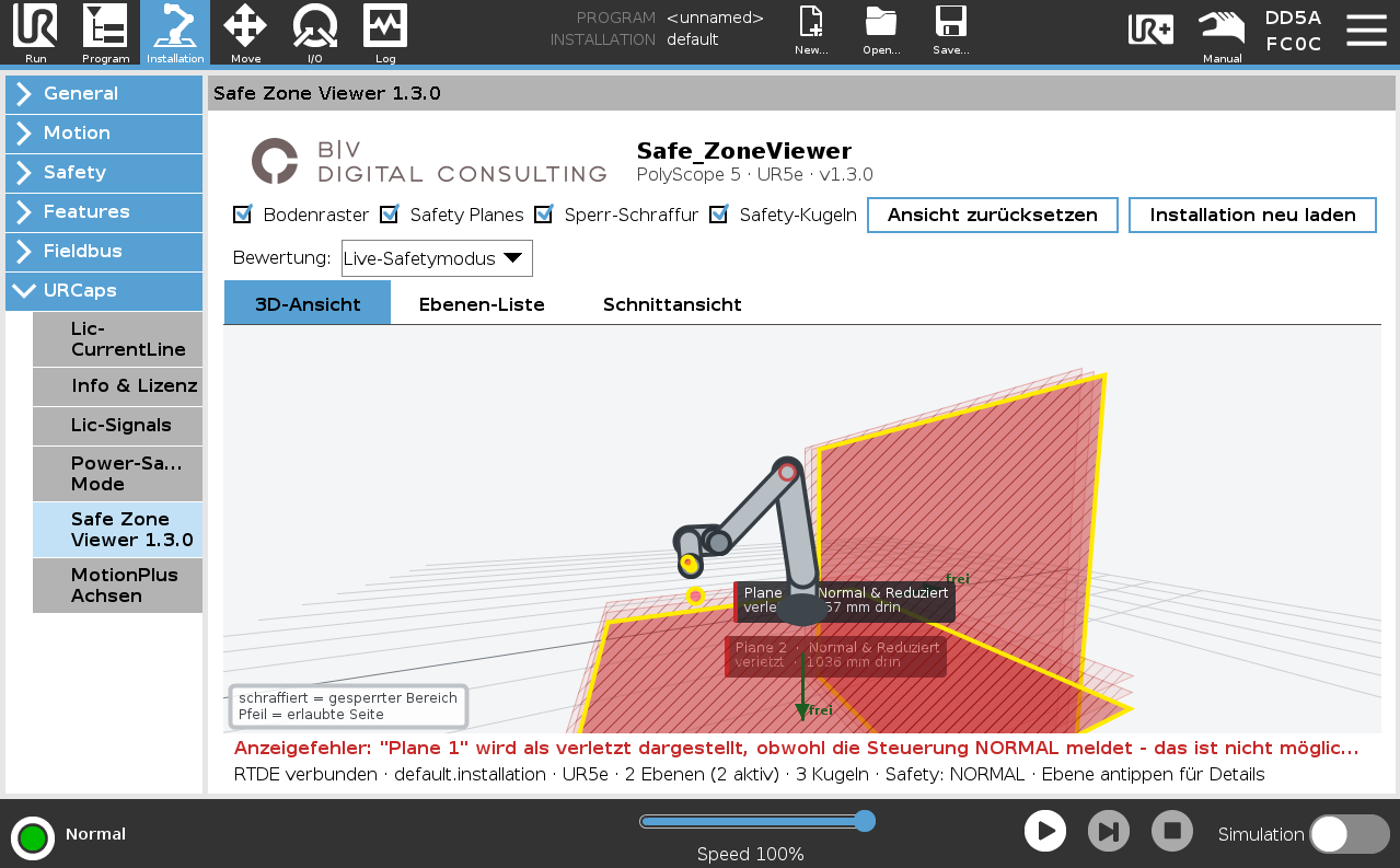 Safe ZoneViewer – URCap für Universal Robots PolyScope 5