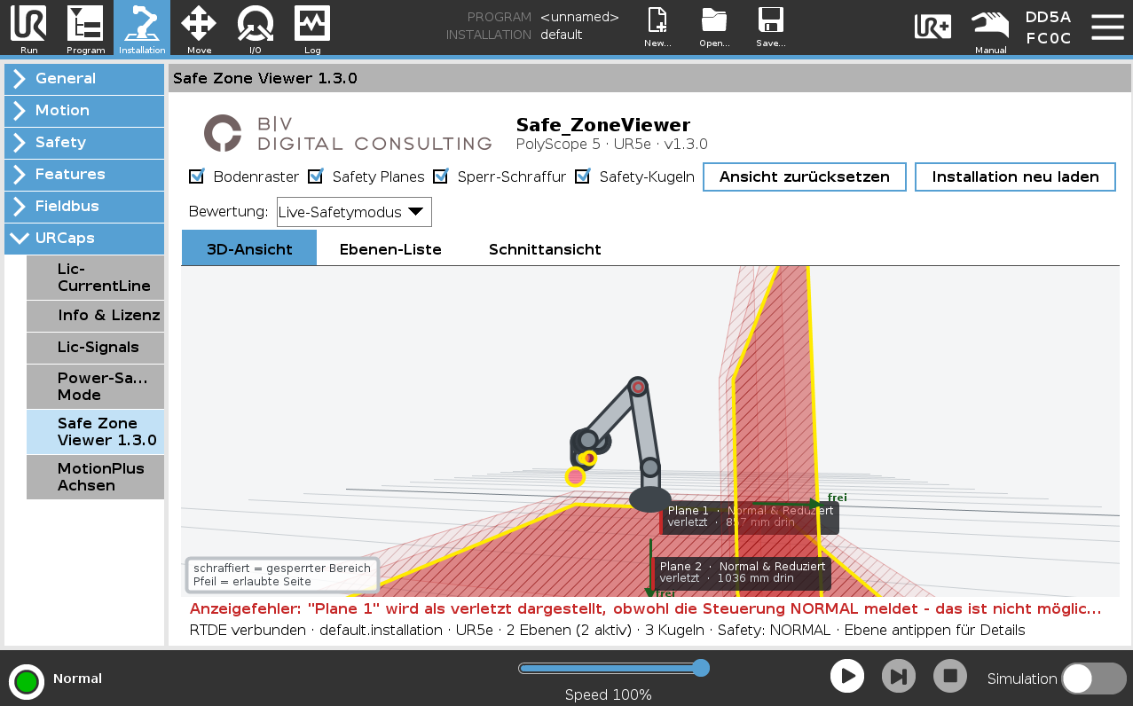 Safe ZoneViewer – URCap Screenshot 2 für PolyScope 5