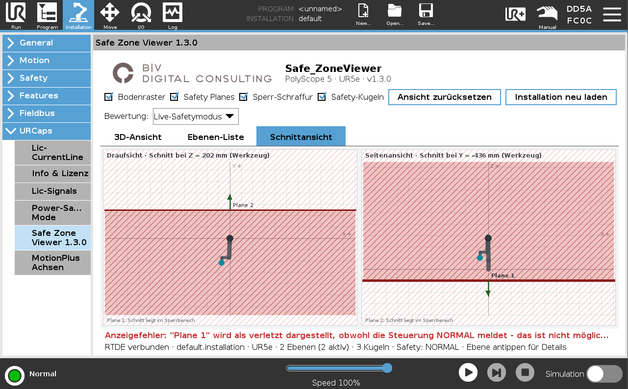 Safe ZoneViewer – URCap Screenshot 4 für PolyScope 5