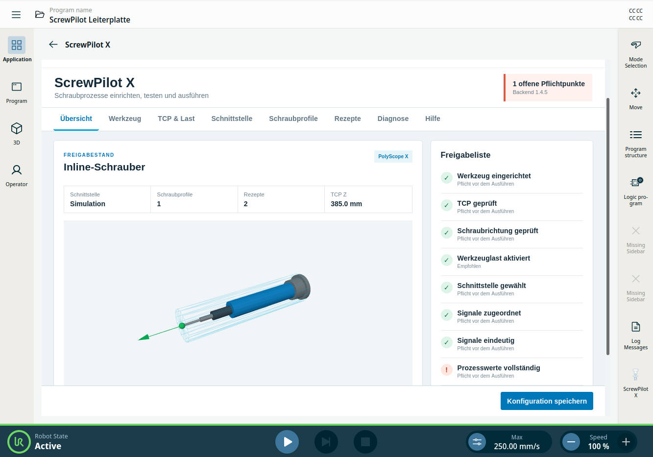 ScrewPilot X – URCap Screenshot 2 für PolyScope X