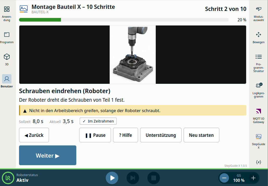 StepGuide X – Digitale Arbeitsanweisungen – URCap Screenshot 2 für PolyScope X