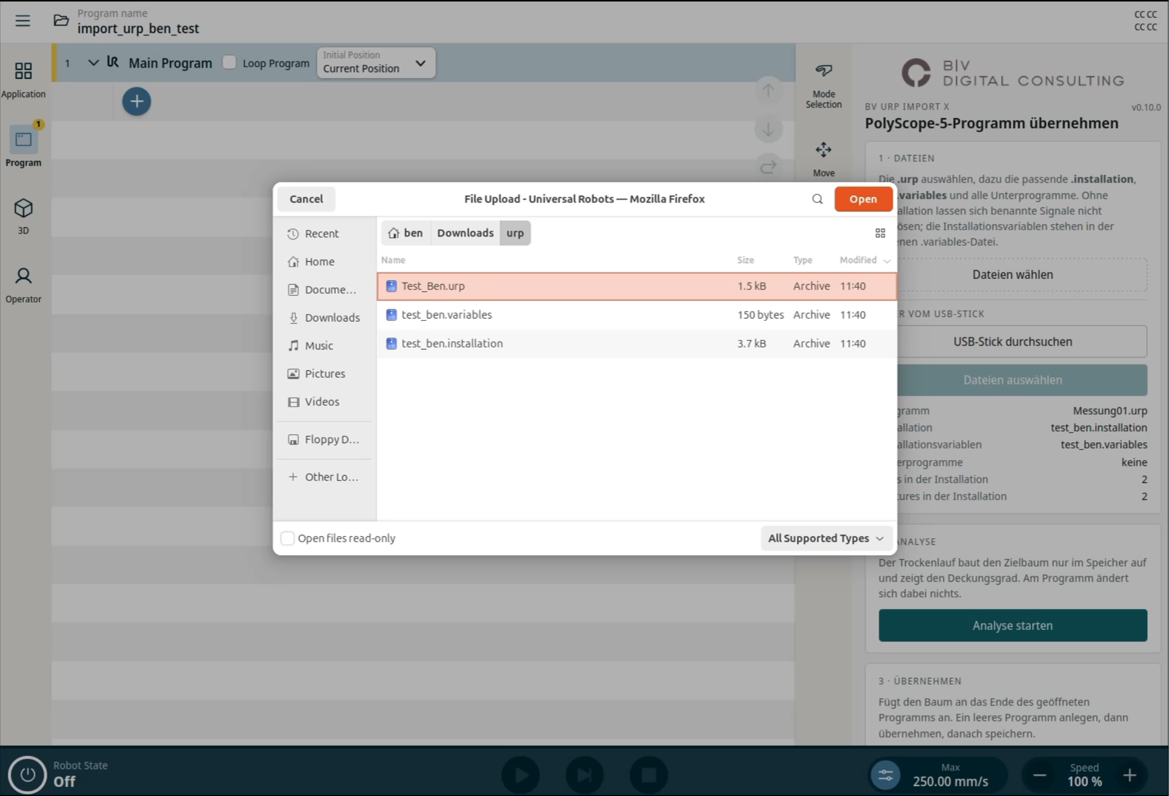URP Import X – URCap Screenshot 2 für PolyScope X